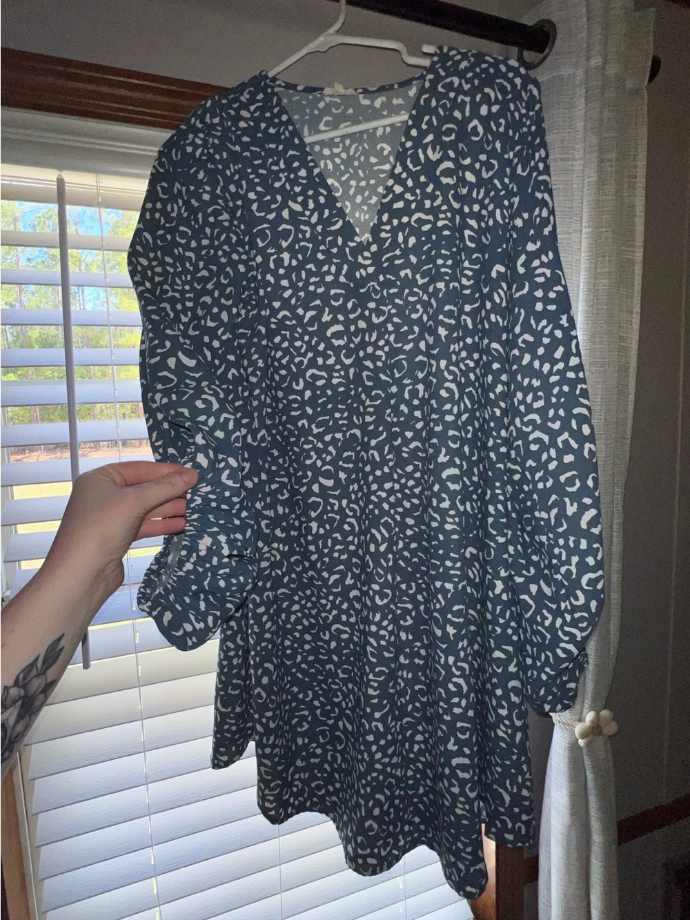 Blue and White Animal Print V-Neck Women’s Dress